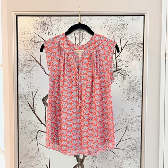 Rebecca Taylor $250 Size 2 XS 100% Silk Amanda Coral Print Sleeveless Tunic Top - Picture 1 of 10